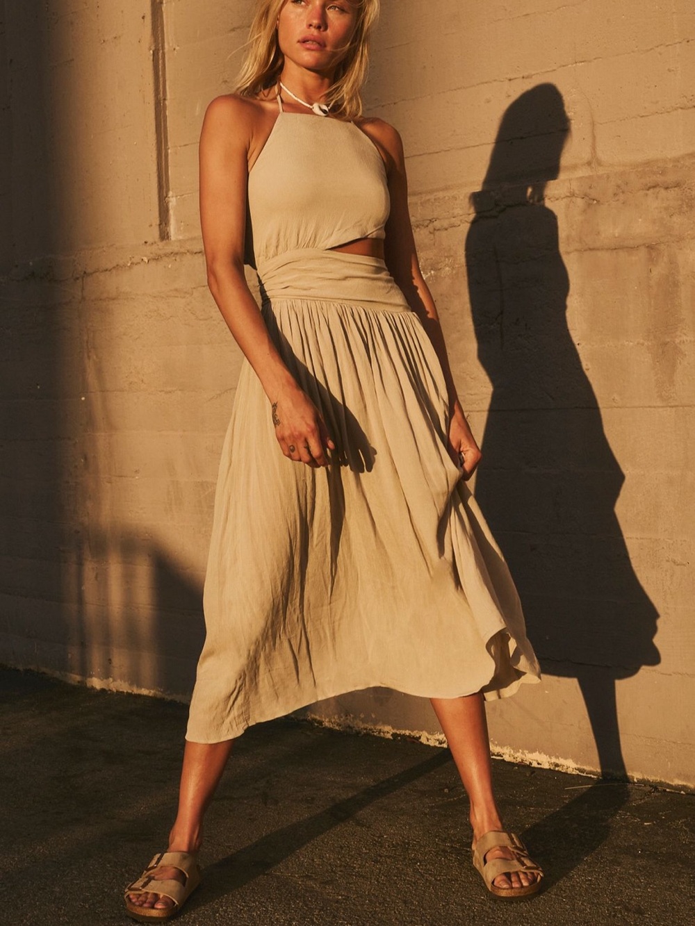 Free People Beige Halter Midi Dress